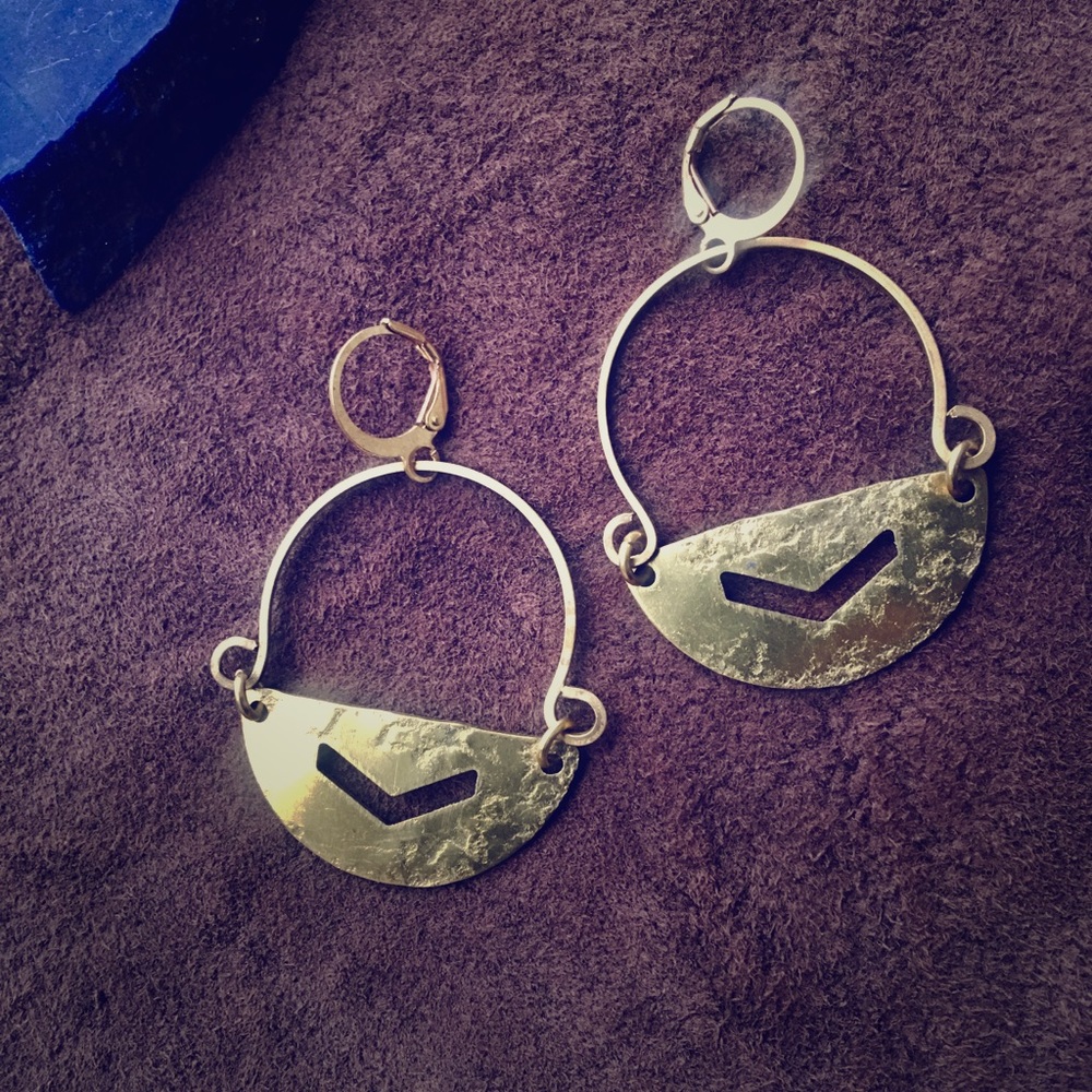 Bohemian Lightweight Brass Half Moon - Brass Earrings, Handmade, artist made